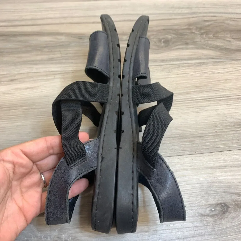 Womens Born Britton Black Navy Leather Criss Cross Strap Comfort Sandal Size 8 M